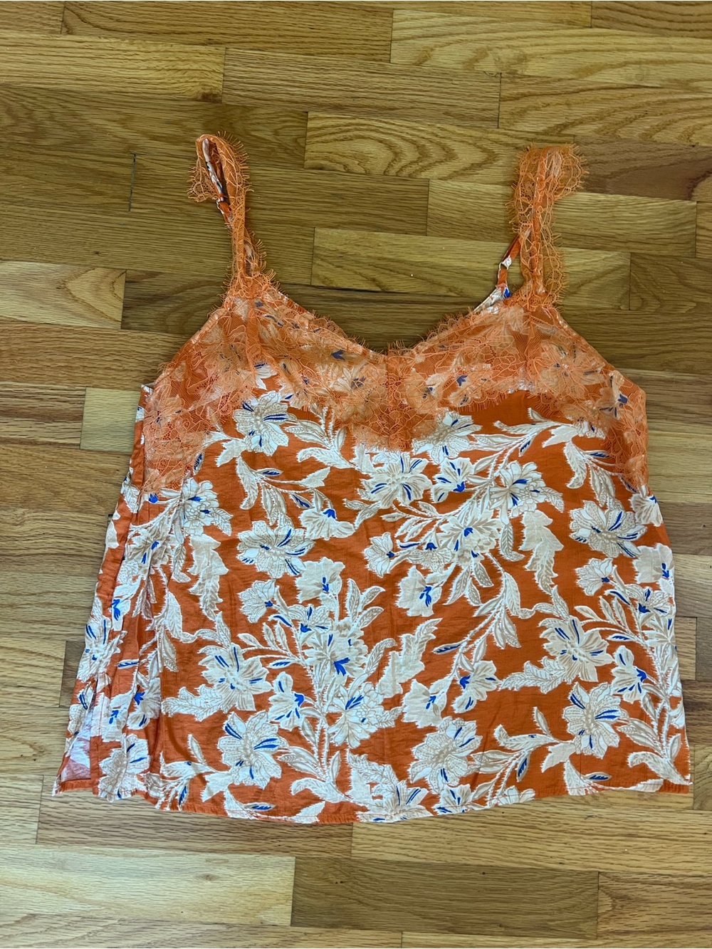 Sam Edelman Orange Floral Lace-Trim Camisole